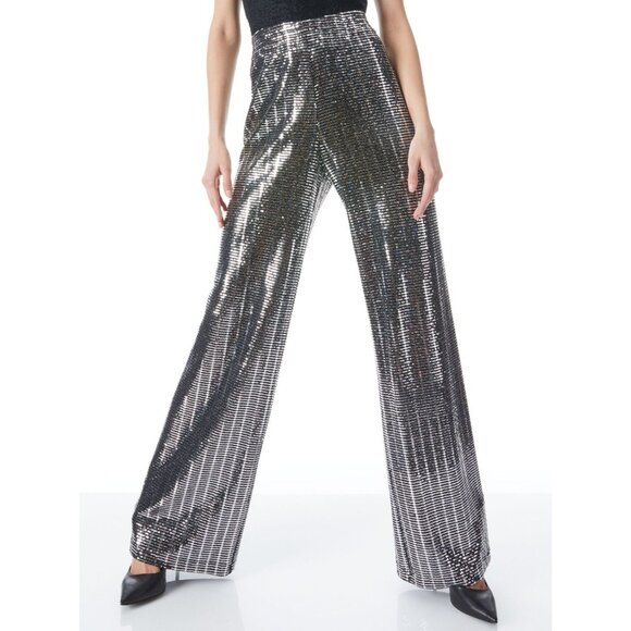 Alice + Olivia Elba Silver Black Wide Leg Pants Medium